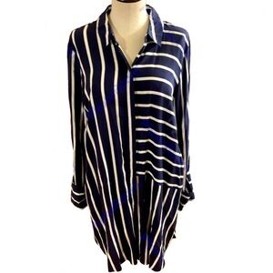 Striped Navy and White Button-Front Shirt Dress